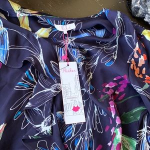 Parker color cosmic fleur long‎ sleeve ruffle blouse. NWT. Retail 238